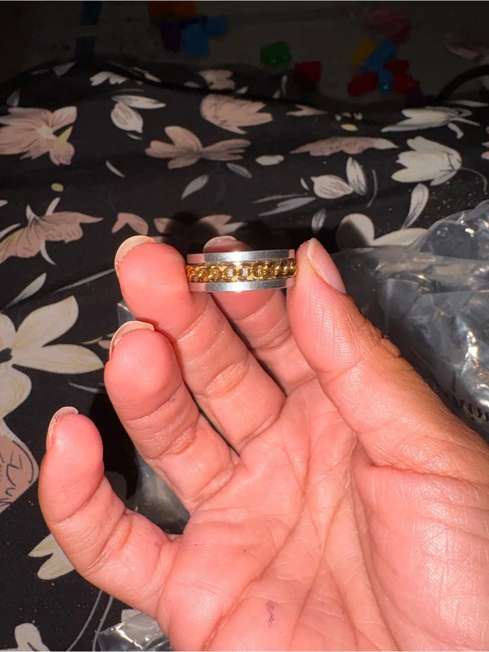 Two-Tone Chain Band Ring - Gold Chain on Silver Band